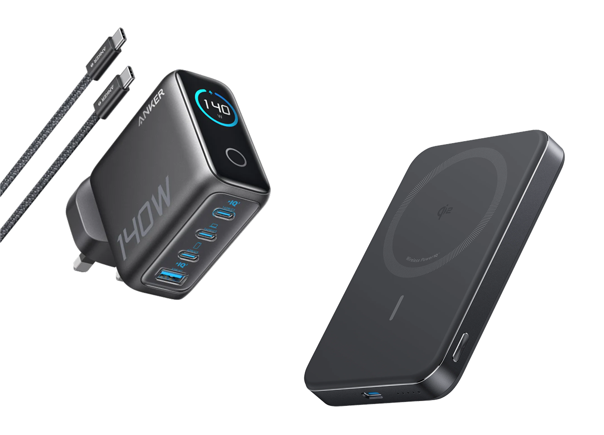 Anker Laptop Charger (140W, 4-Port, PD 3.1) with USB-C Cable + MagGo Power Bank (10K, Slim)