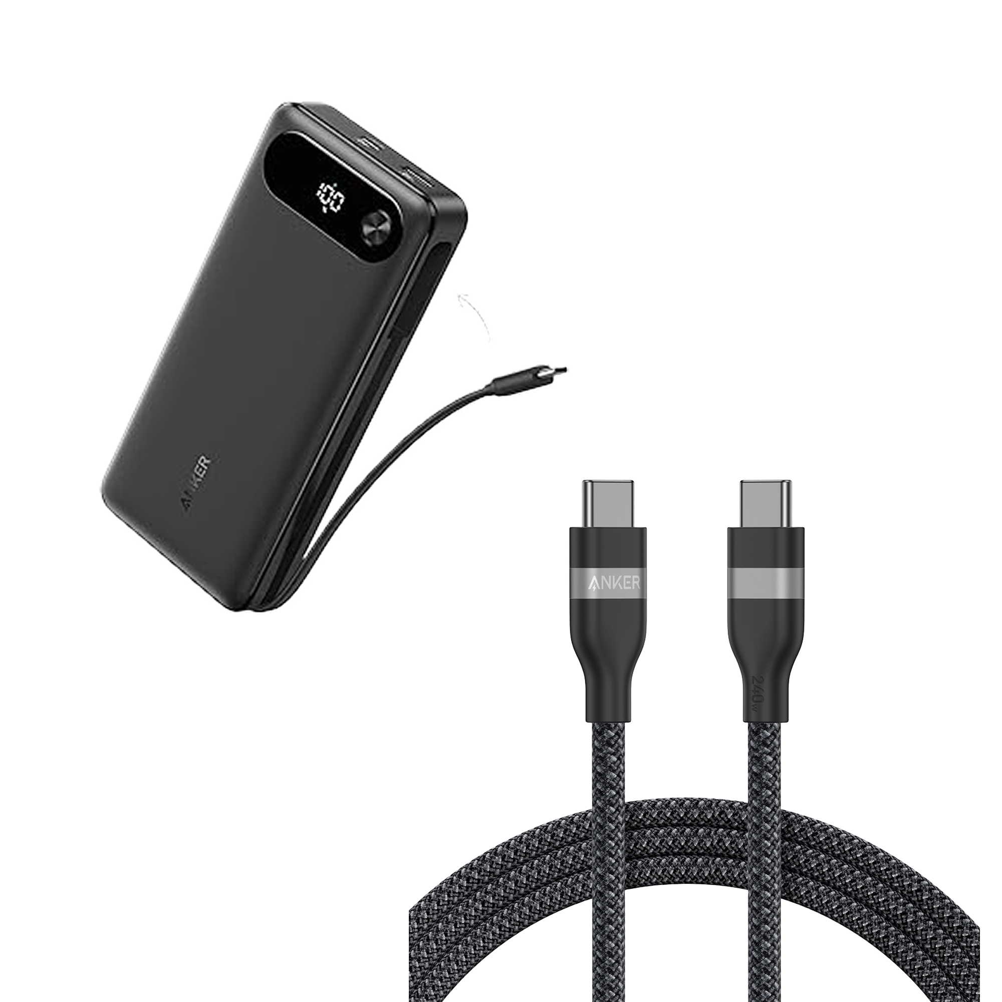 Anker Power Bank (20K, 87W, Built-In USB-C Cable) and USB-C to USB-C Cable