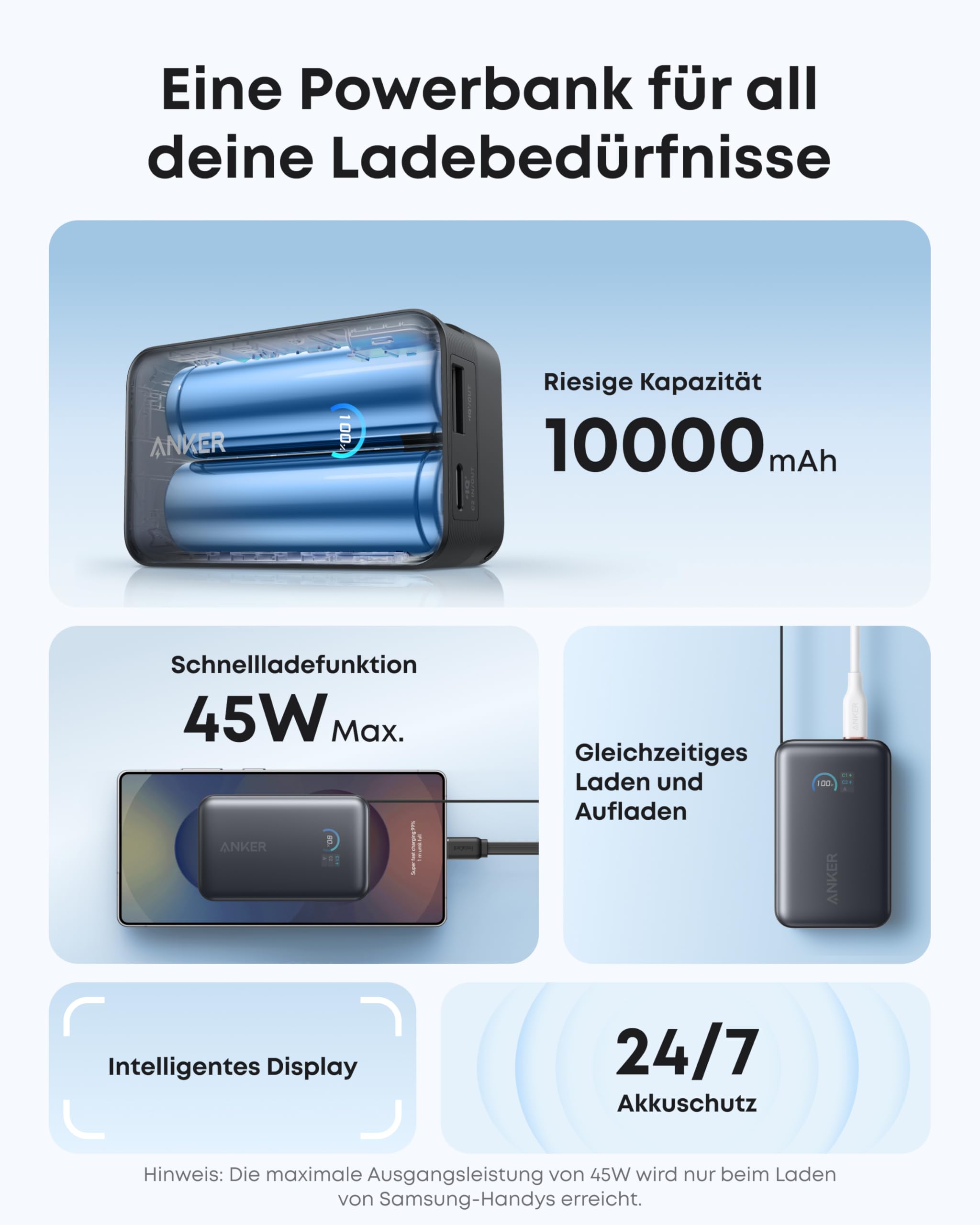 Anker Ladeger?t (140W, 4-Port, PD 3.1) mit USB-C Kabel + Nano Powerbank (10K, 45W, Integriertes einziehbares USB-C Kabel) - Image 8