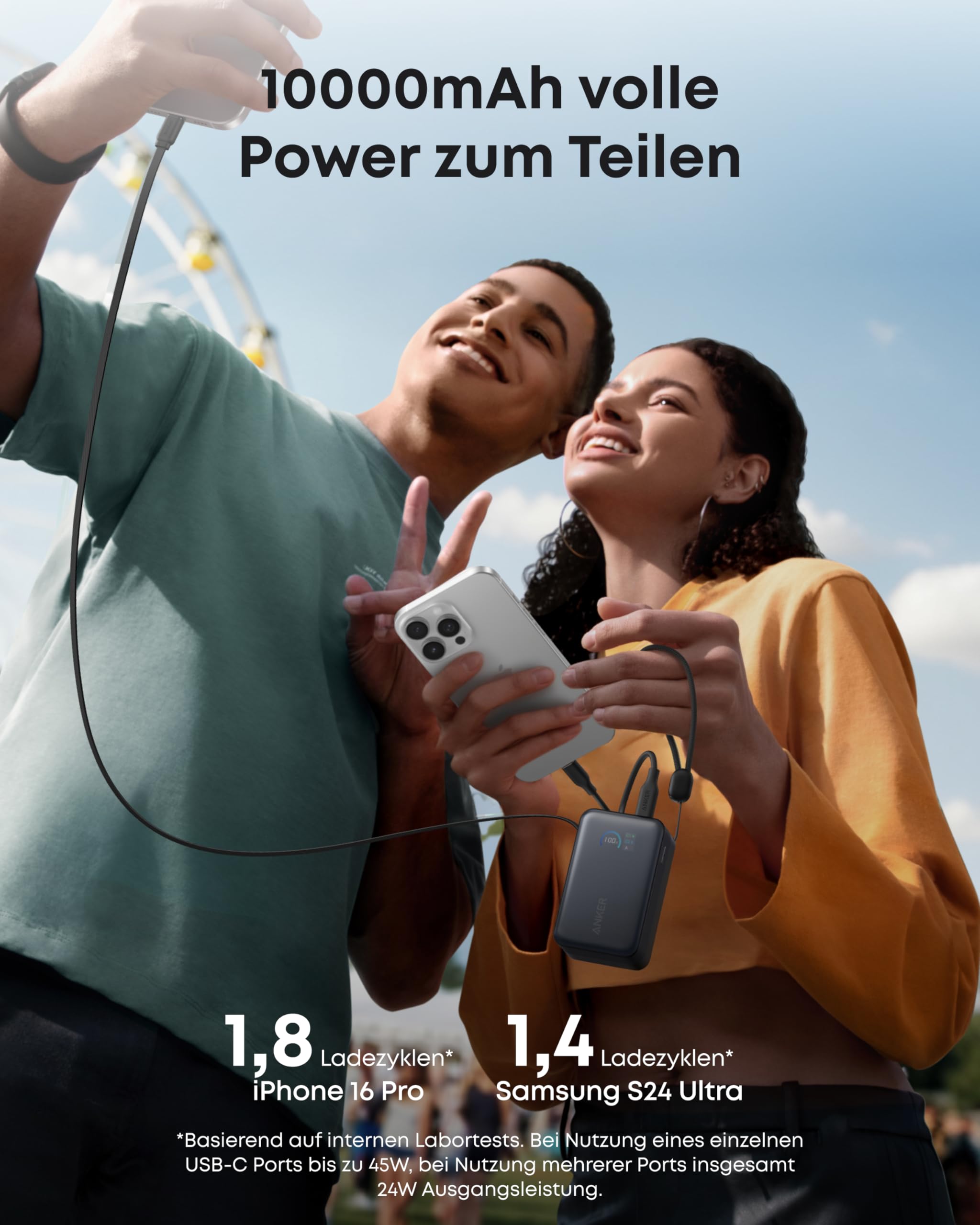 Anker Ladeger?t (140W, 4-Port, PD 3.1) mit USB-C Kabel + Nano Powerbank (10K, 45W, Integriertes einziehbares USB-C Kabel) - Image 10