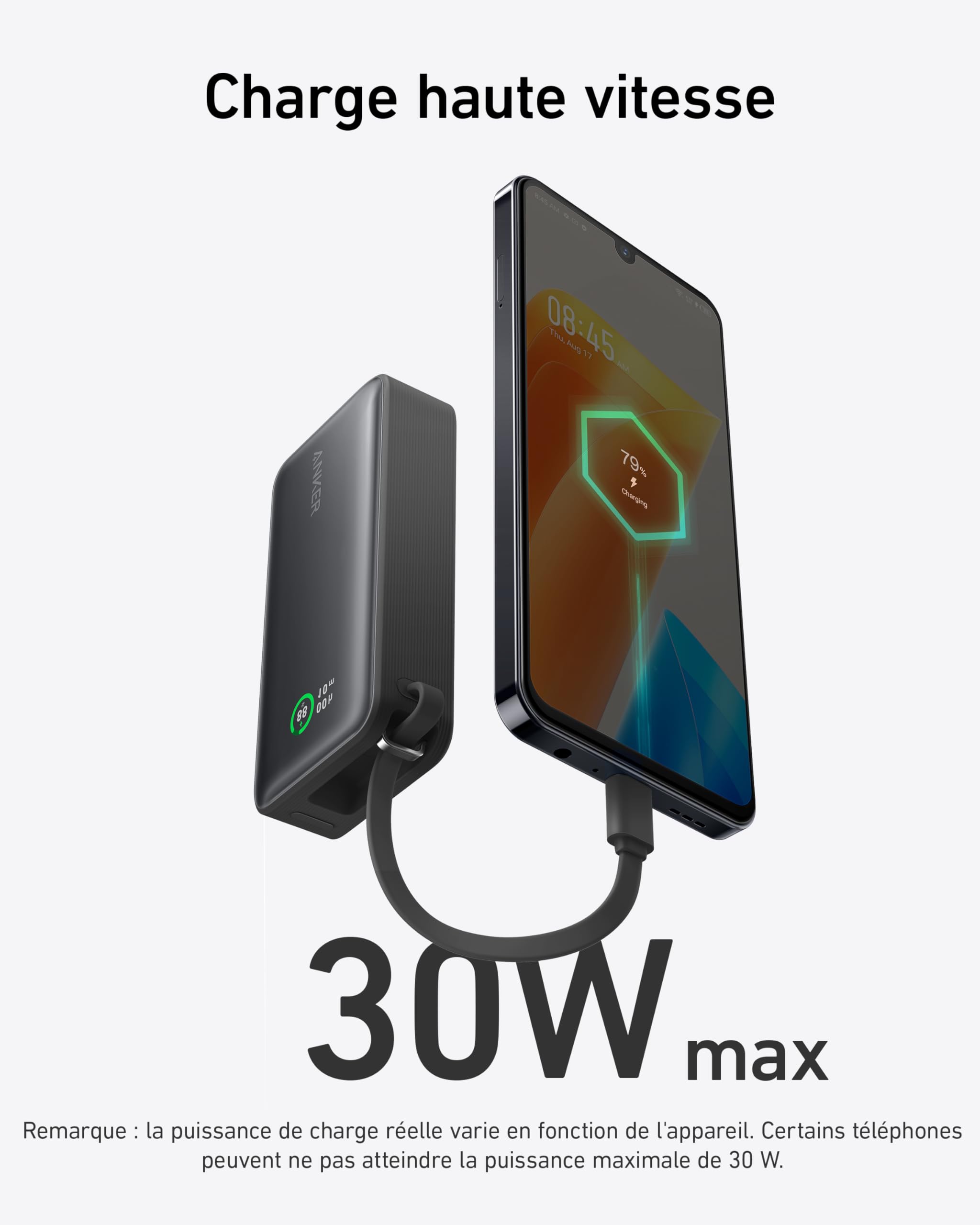 Anker Chargeur (140 W, 4 ports, PD 3.1) avec cable USB-C + Nano PowerBank (30 W, cable USB-C int??gr??) - Image 9