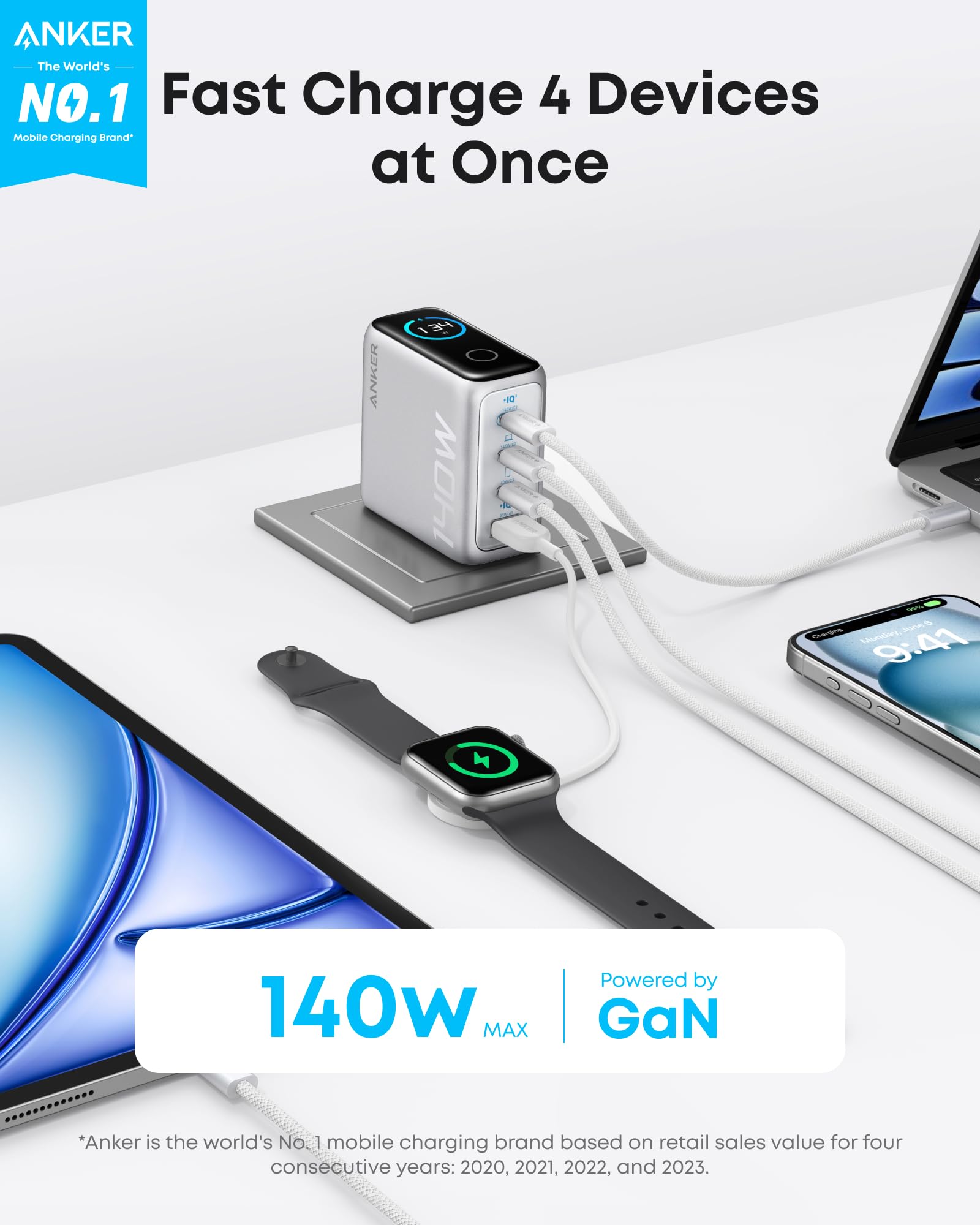 Anker Travel Power Kit | 165W Power Bank and 140W 4-Port Laptop Charger (Silver) - Image 7