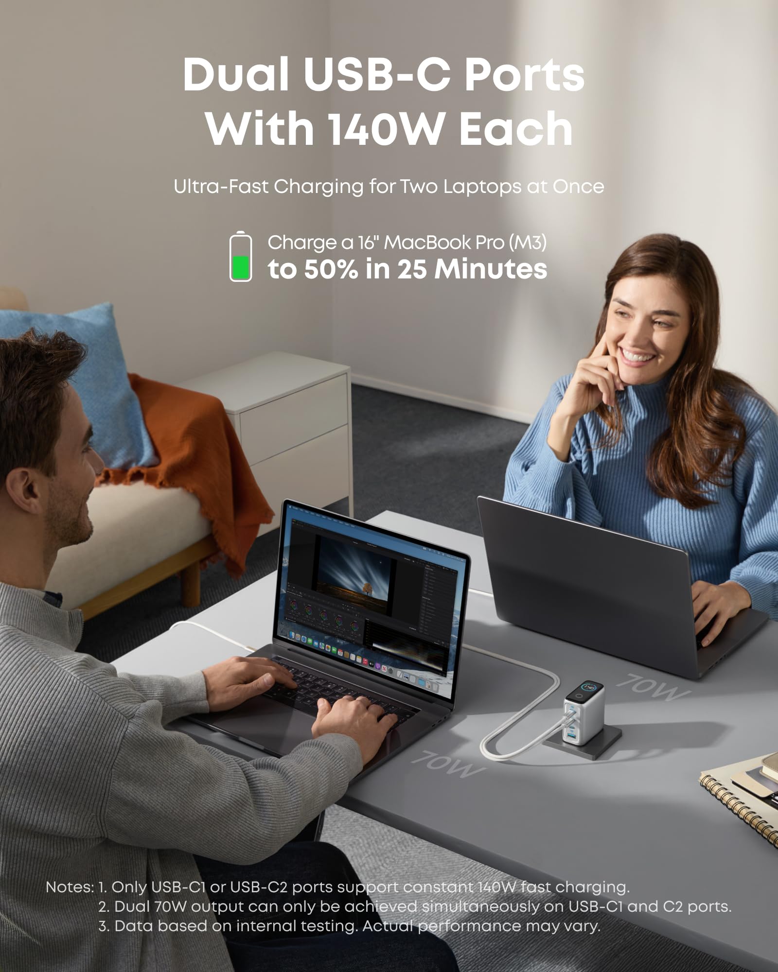 Anker Laptop Charger (140W, 4-Port, PD 3.1) with USB-C Cable and Nano Power Bank (10K, 45W, Built-In Retractable USB-C Cable) - Image 4