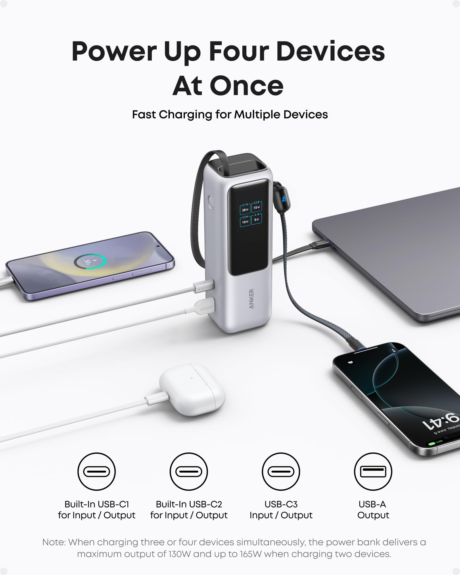 Anker Travel Power Kit | 165W Power Bank and 140W 4-Port Laptop Charger (Silver) - Image 5