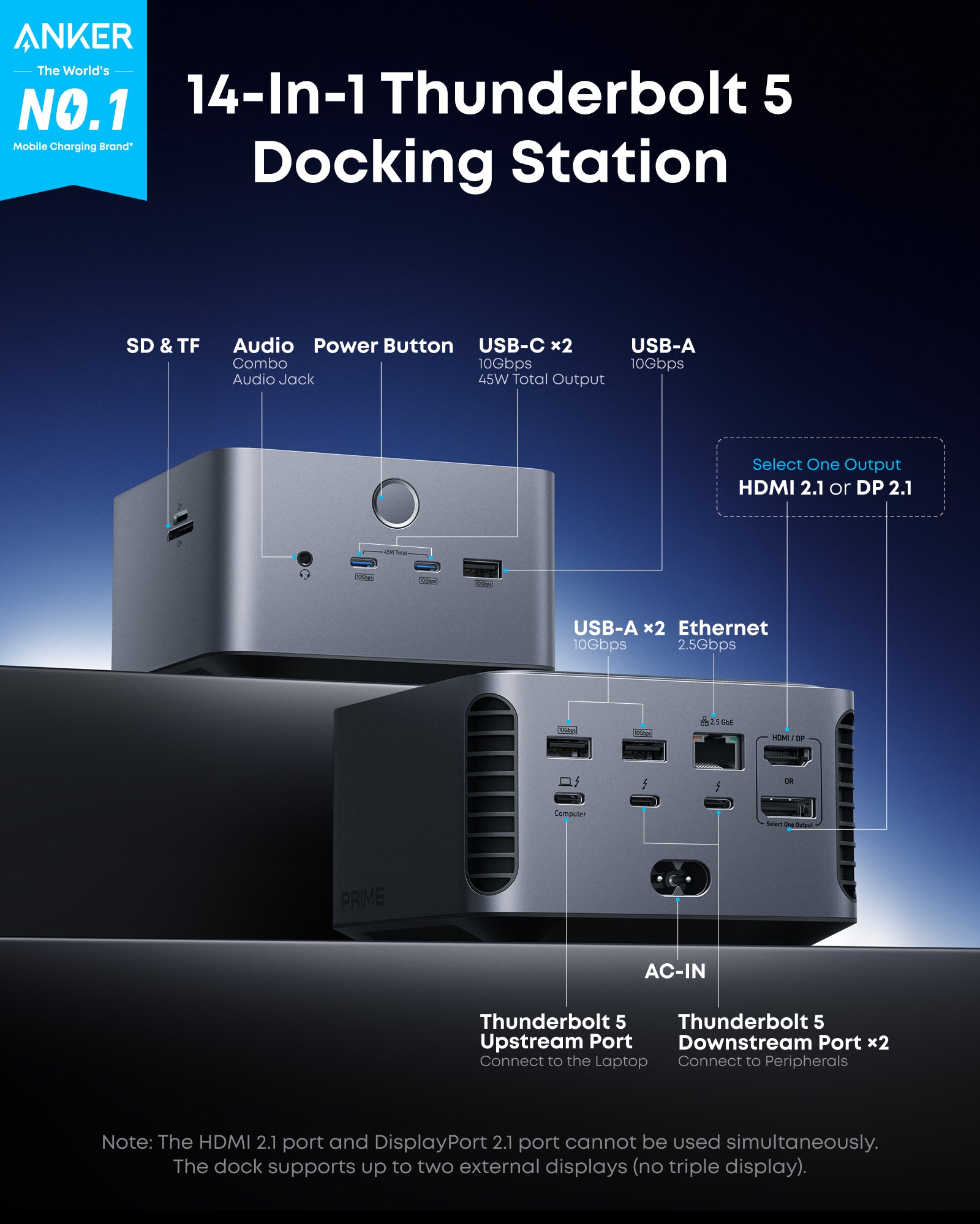 Anker Prime Docking Station (14-in-1, 8K, Thunderbolt 5), 140W Max Charging - Image 2
