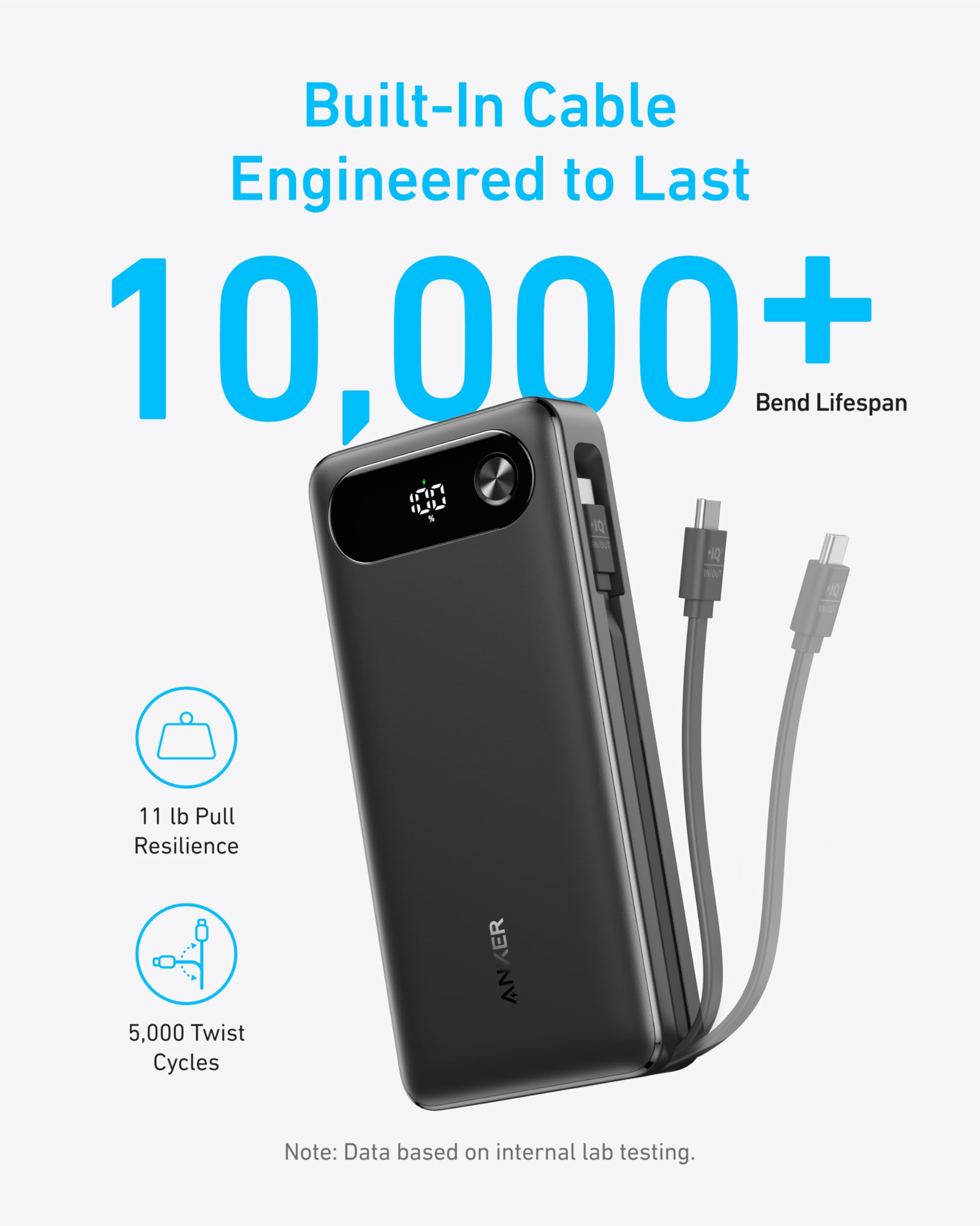 Anker Power Bank (20K, 87W, Built-In USB-C Cable) and USB-C to USB-C Cable - Image 3