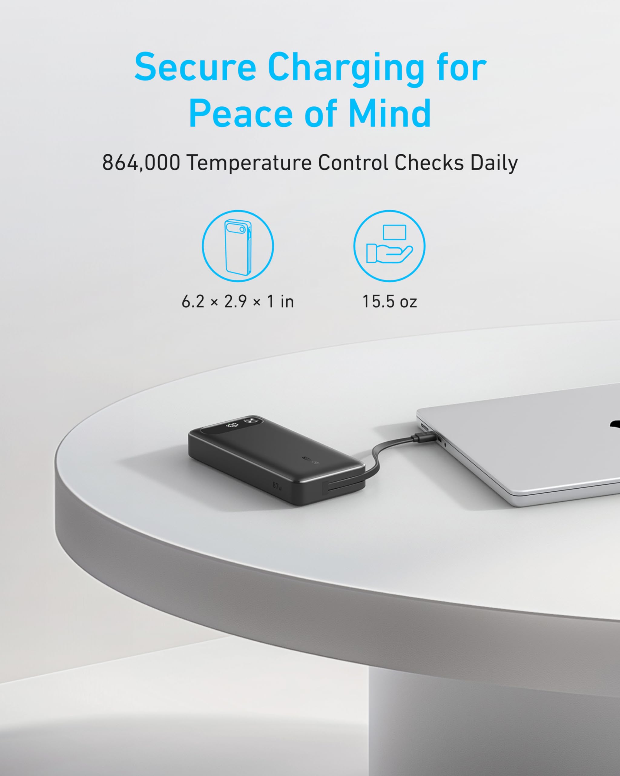 Anker Power Bank (20K, 87W, Built-In USB-C Cable) and USB-C to USB-C Cable - Image 4