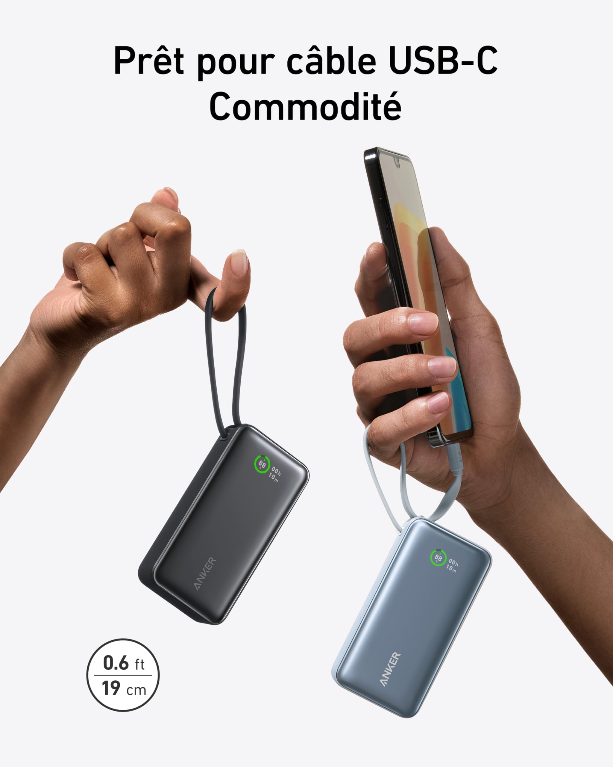 Anker Chargeur (140 W, 4 ports, PD 3.1) avec cable USB-C + Nano PowerBank (30 W, cable USB-C int??gr??) - Image 10