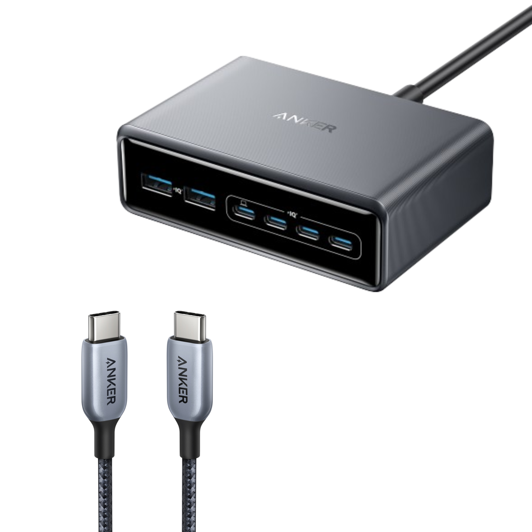 Anker Prime Charger (200W, 6 Ports, GaN) and 765 USB-C to USB-C Cable (140W Nylon,91 cm)