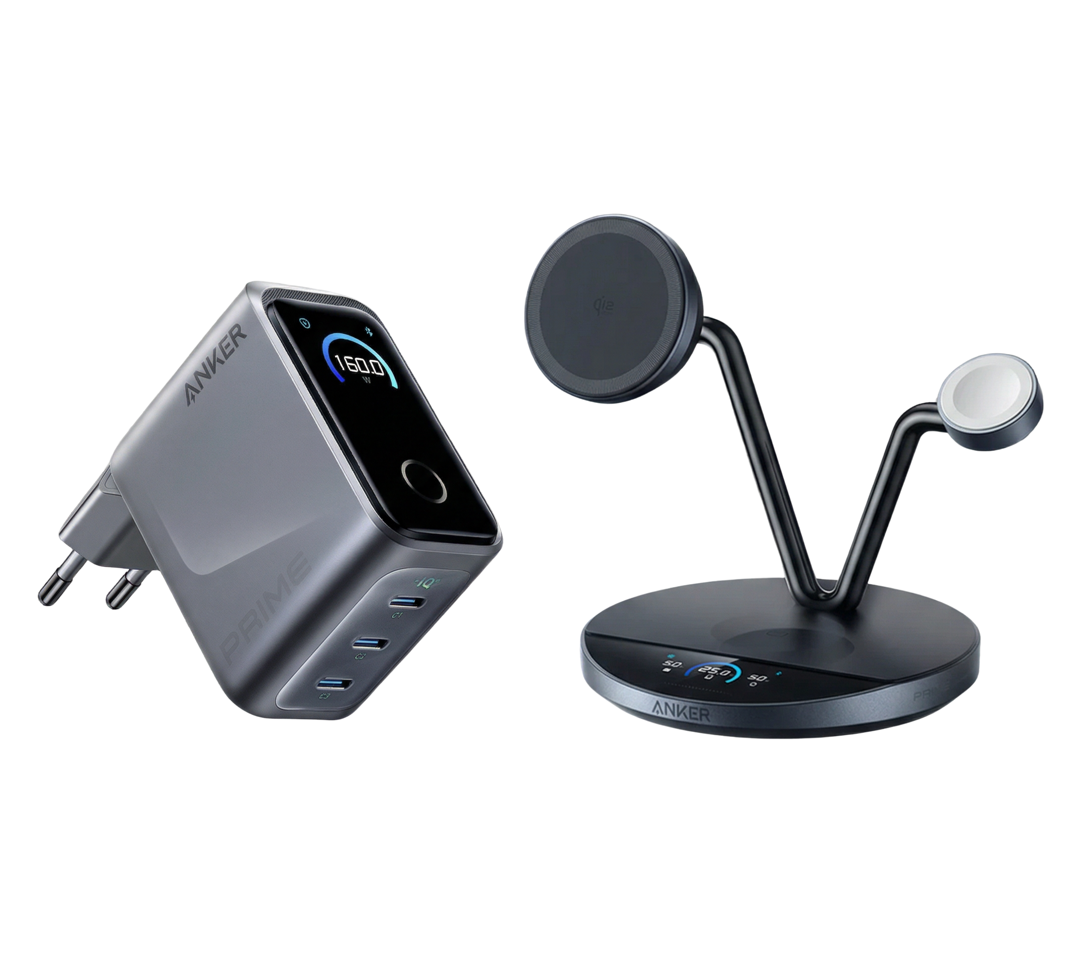 Anker Prime Kabellose Ladestation (3-in-1 St?nder) + Prime Ladeger?t (160W, 3 Ports, GaNPrime??
